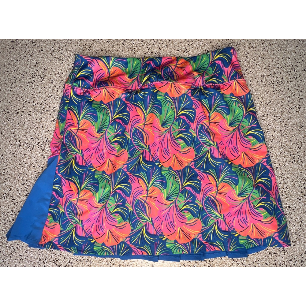 Birdies & Bows Athletic Skort Sz Medium Multicolor Leaf Print Tennis Golf Skirt
